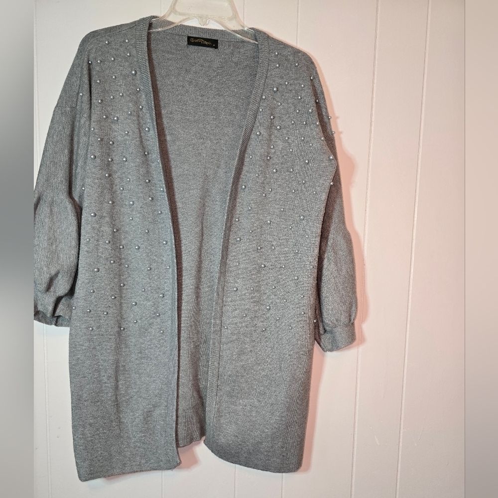 Christine Phillipe Beaded cardigan with 3/4 puffer sleeves. Women's medium